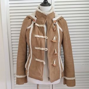 Hooded Faux Sheerling Coat, Anthropologie, Size 6